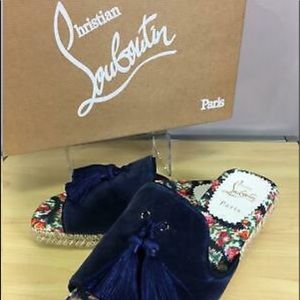 Christian Louboutin Navy Velvet Floral Espadrille